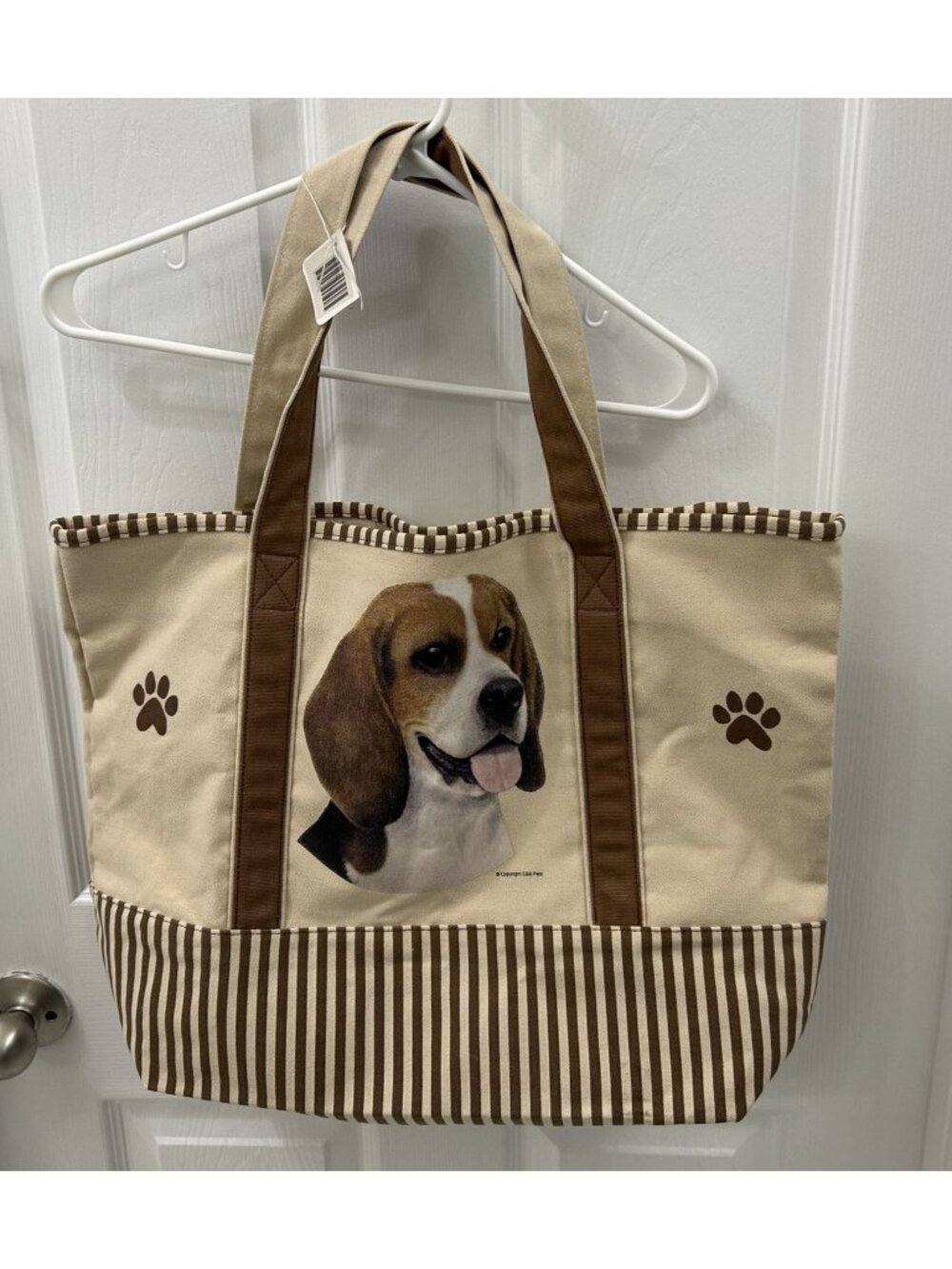 Beagle Canvas Tote Bag Paw Prints NEW